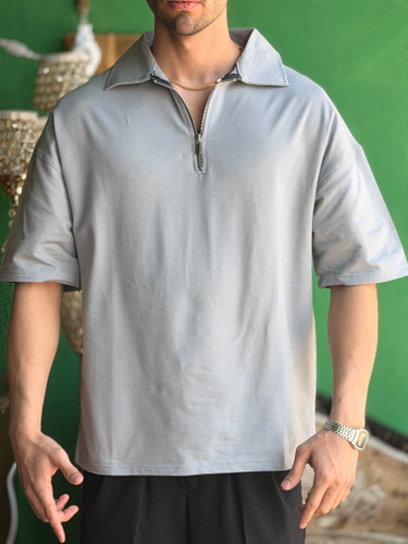 تیشرت نیم زیپ طوسی