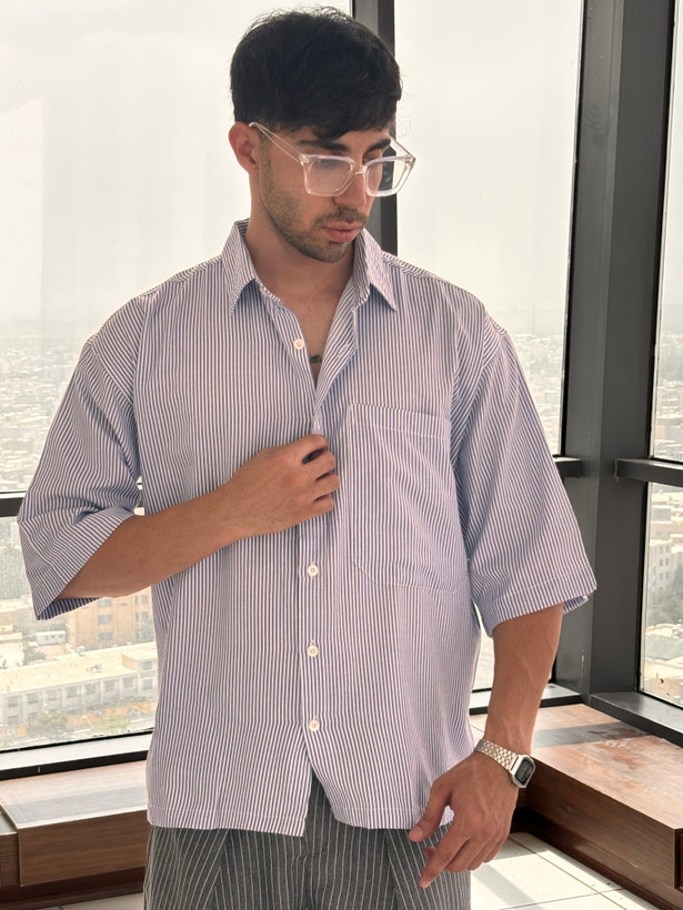 پیراهن باکسی آبی یاسی swag