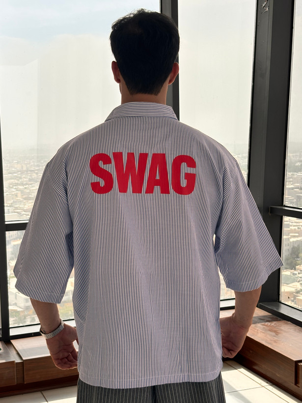 پیراهن باکسی آبی یاسی swag